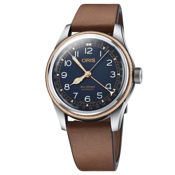 Oris Aviation Big Crown Pointer Date watch blue dial leather strap 40 mm