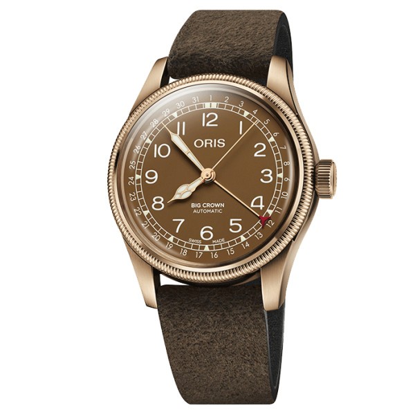 Oris Aviation Big Crown Bronze Pointer Date watch brown dial leather strap 40 mm