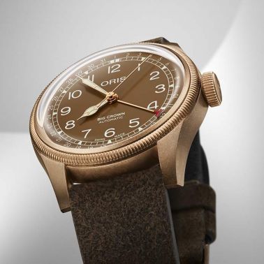 Montre Oris Aviation Big Crown Bronze Pointer Date cadran brun bracelet cuir 40 mm
