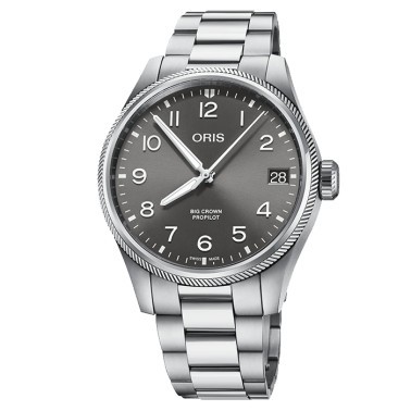 Montre Oris Aviation Big Crown Propilot Big Date automatique cadran gris bracelet acier 41 mm