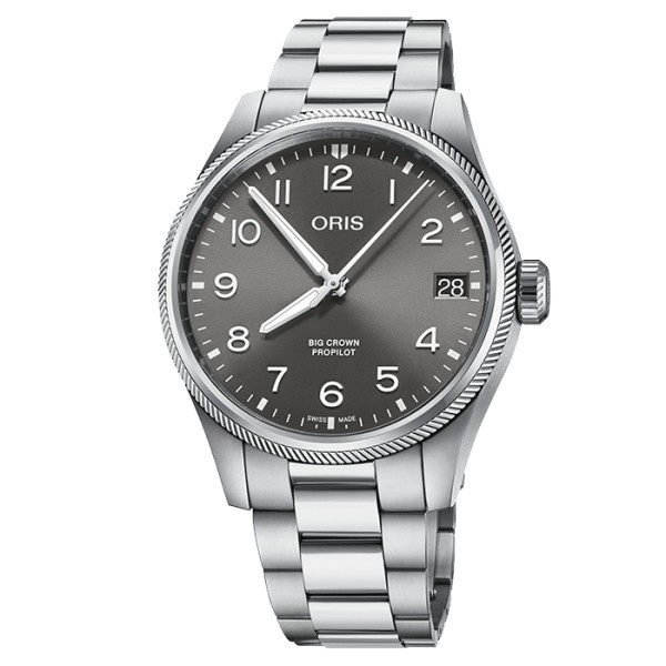 Montre Oris Aviation Big Crown Propilot Big Date automatique cadran gris bracelet acier 41 mm