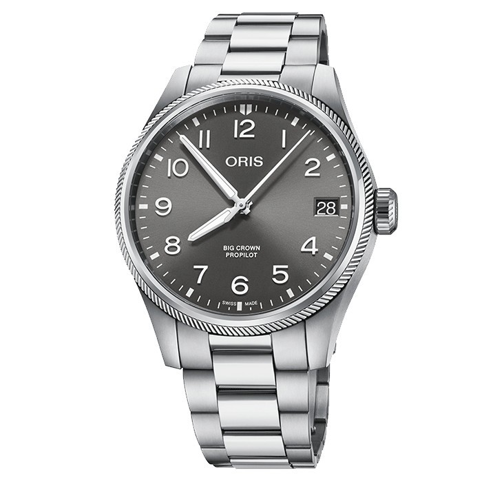 Montre Oris Aviation Big Crown Propilot Big Date automatique cadran gris bracelet acier 41 mm