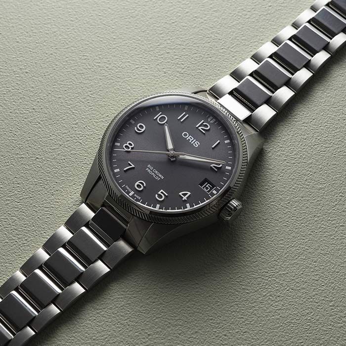 Montre Oris Aviation Big Crown Propilot Big Date automatique cadran gris bracelet acier 41 mm