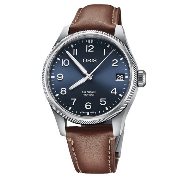 Montre Oris Aviation Big Crown Propilot Big Date automatique cadran bleu bracelet cuir 41 mm