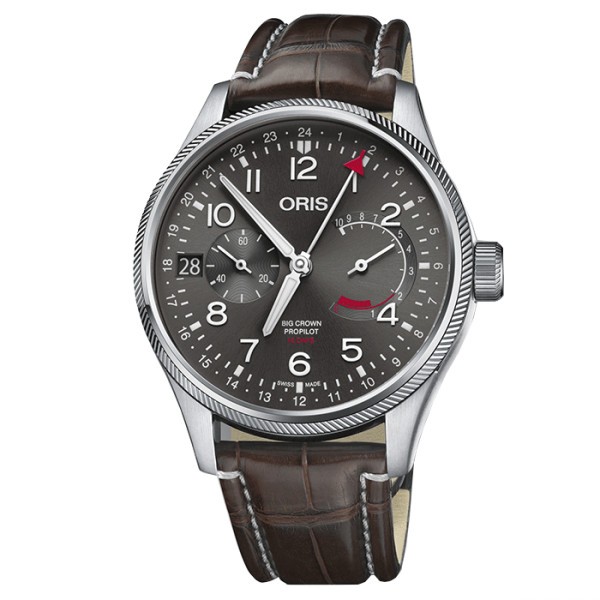 Montre Oris Aviation Big Crown Propilot Calibre 114 cadran gris bracelet cuir marron 44 mm