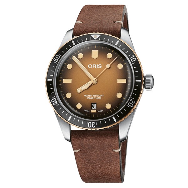 Montre Oris Plongée Divers Sixty-Five automatique cadran marron bracelet cuir marron 40 mm