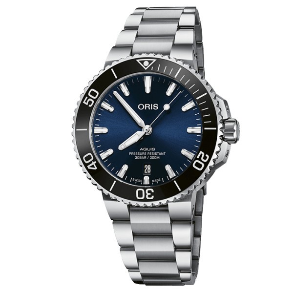 Montre Oris Plongée Aquis Date automatique cadran bleu bracelet acier 41,5 mm