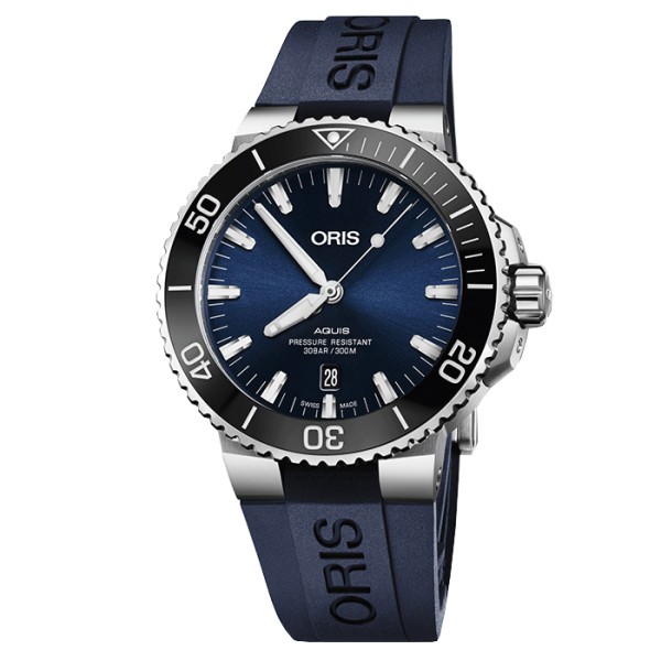 Montre Oris Plongée Aquis Date automatique cadran bleu bracelet caoutchouc bleu 43,5 mm