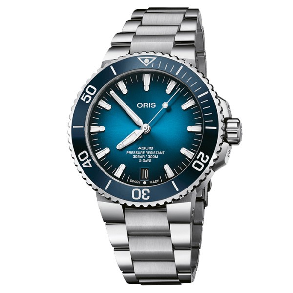 Oris Plongée Aquis Date Caliber 400 watch blue dial steel bracelet 43,5 mm
