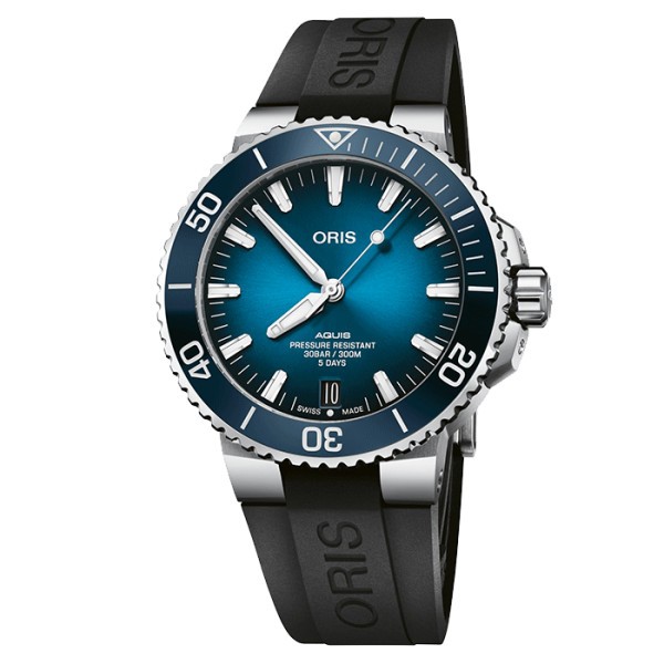 Oris Plongée Aquis Date Caliber 400 watch blue dial rubber bracelet 43,5 mm