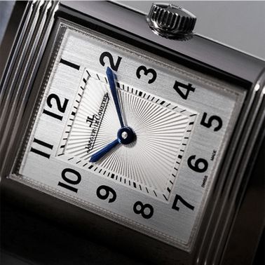 Jaeger LeCoultre Reverso Classic Medium Duetto automatic watch silver dial blue leather strap
