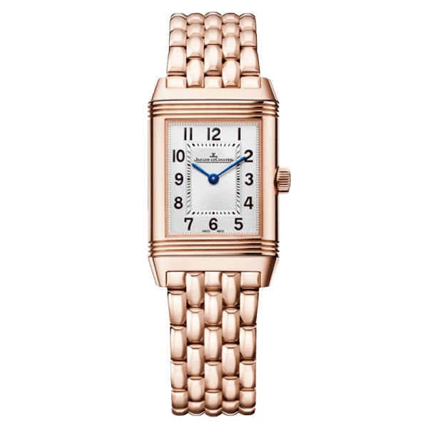 Jaeger LeCoultre Reverso Classic Small Duetto automatic watch silver dial pink gold bracelet
