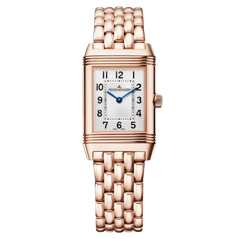 Montre Jaeger LeCoultre Reverso Classic Small Duetto automatique cadran argent bracelet or rose