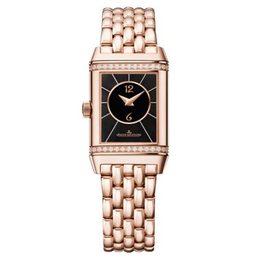 Jaeger LeCoultre Reverso Classic Small Duetto automatic watch silver dial pink gold bracelet