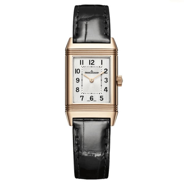 Montre Jaeger LeCoultre Reverso Classic Small automatique cadran argent bracelet cuir noir