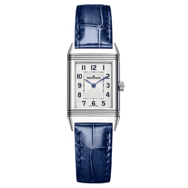 Jaeger LeCoultre Reverso Classic Small automatic watch silver dial blue leather strap