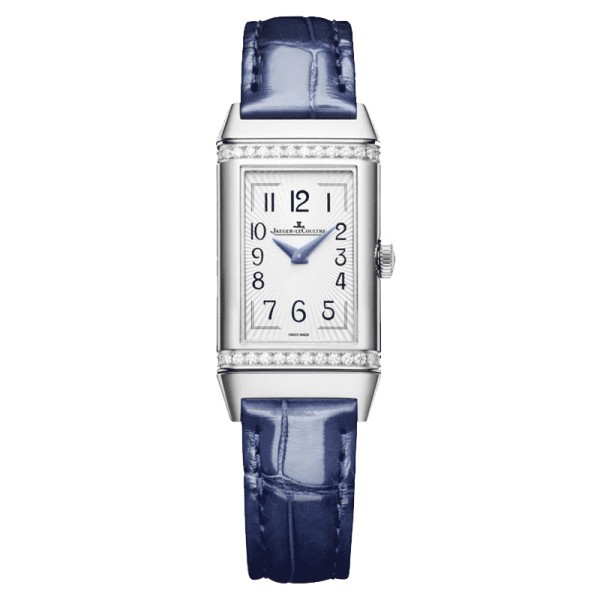 Jaeger LeCoultre Reverso One Duetto automatic watch silver dial blue leather strap Q3348420