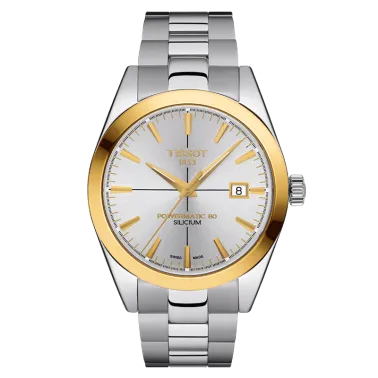 Montre Tissot T-Gold Gentleman Powermatic 80 silicium cadran argenté bracelet acier 42 mm