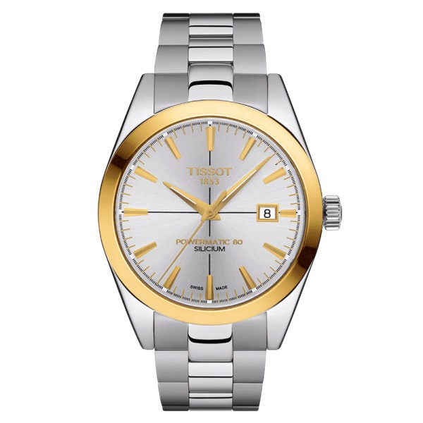 Tissot T-Gold Gentleman Powermatic 80 silicium watch silver dial steel stainless bracelet 42 mm