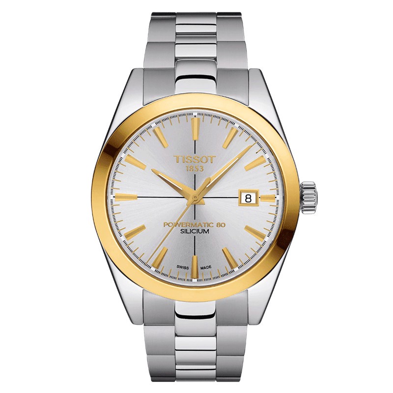 Montre Tissot T-Gold Gentleman Powermatic 80 silicium cadran argenté bracelet acier 42 mm