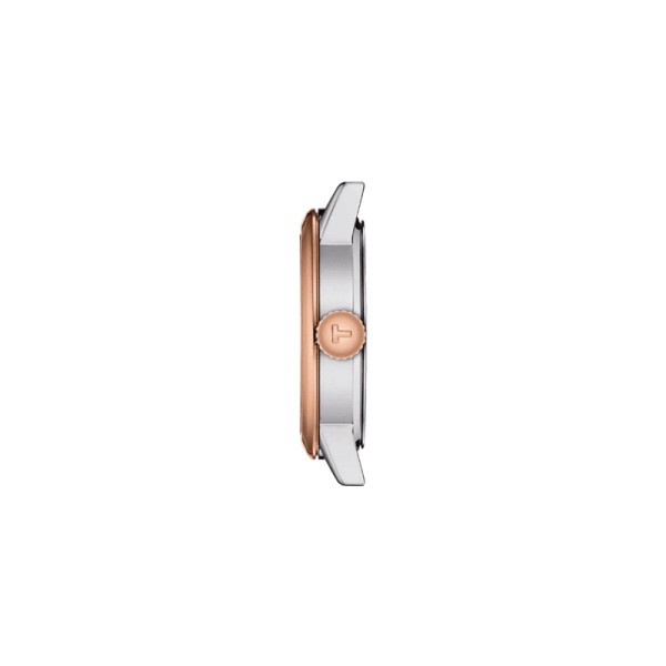 Montre Tissot T-Classic Dream Lady quartz acier PVD doré rose cadran blanc bracelet acier 28 mm