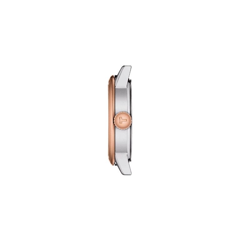 Montre Tissot T-Classic Dream Lady quartz acier PVD doré rose cadran blanc bracelet acier 28 mm