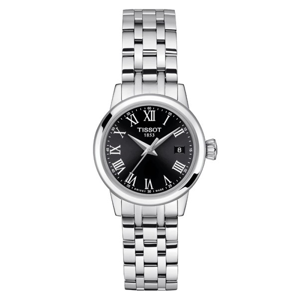 Montre Tissot T-Classic Dream Lady quartz cadran noir bracelet acier 28 mm