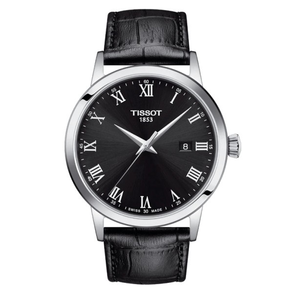 Tissot T-Classic Dream Gent quartz watch black dial black leather strap 42 mm