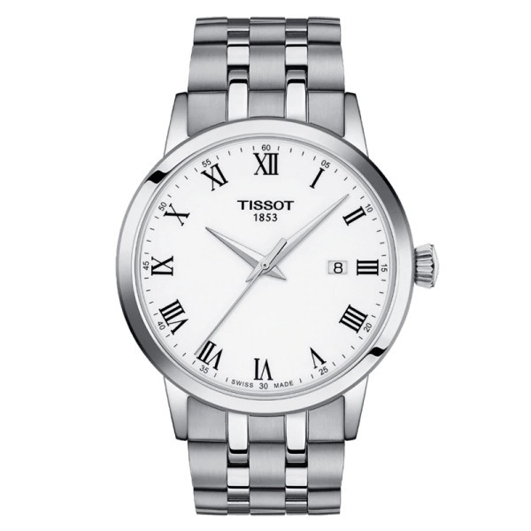 Montre Tissot T-Classic Dream Gent quartz cadran blanc bracelet acier 42 mm