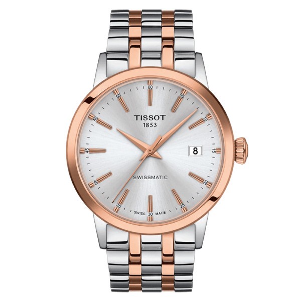 Tissot T-Classic Dream Swissmatic watch pink gold-plated silver dial bicolour steel bracelet 42 mm