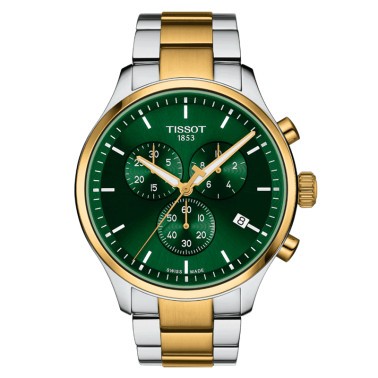 Tissot T-Sport Chrono XL quartz watch gold-plated steel green dial steel bracelet 45 mm