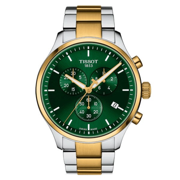 Montre Tissot T-Sport Chrono XL quartz acier PVD doré cadran vert bracelet acier 45 mm