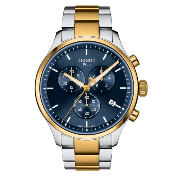 Montre Tissot T-Sport Chrono XL quartz acier PVD doré cadran bleu bracelet acier 45 mm