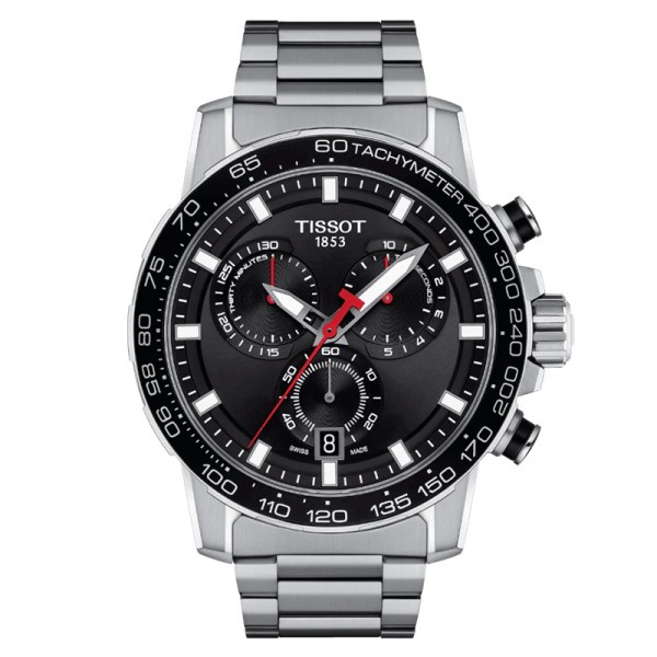 Montre Tissot T-Sport Supersport Chrono quartz cadran noir bracelet acier 45,5 mm T125.617.11.051.00