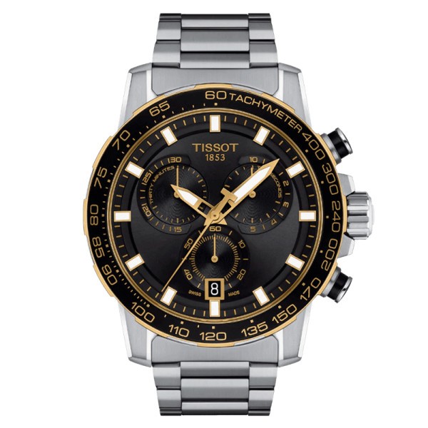 Tissot T-Sport Supersport Chrono watch quartz stainless steel PVD gold-plated black dial steel bracelet 45,5 mm