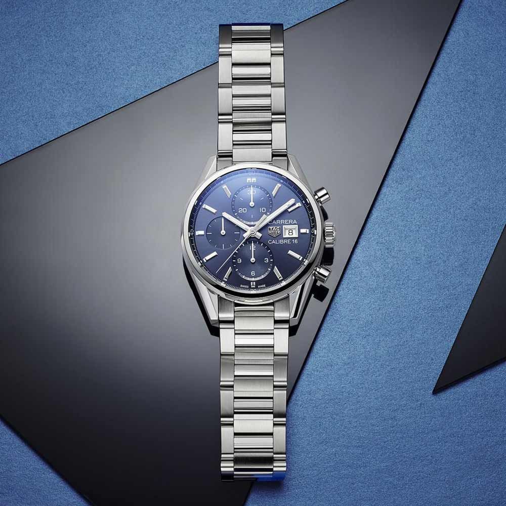 TAG Heuer Carrera Calibre 16 watch blue dial steel bracelet 41 mm