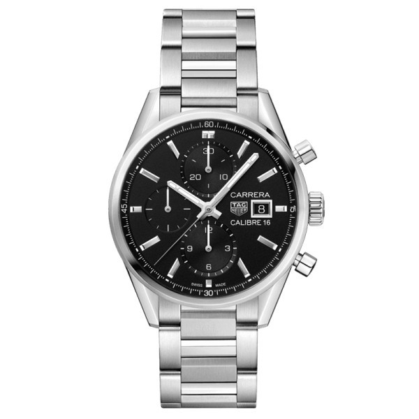 Montre TAG Heuer Carrera Calibre 16 cadran noir bracelet acier 41 mm