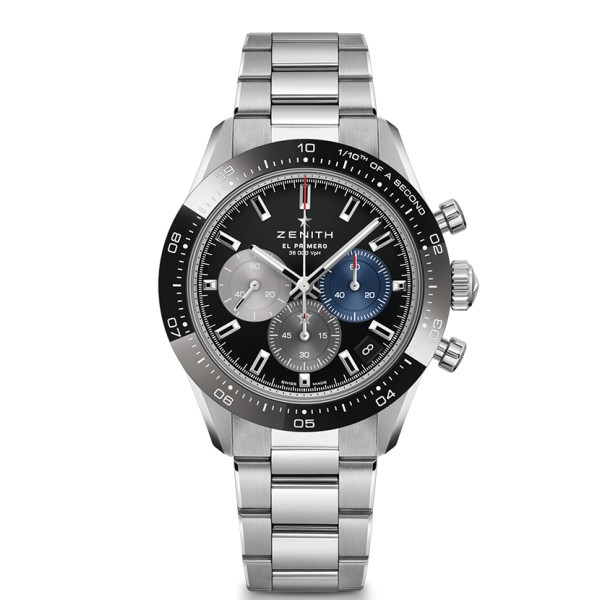 Zenith Chronomaster Sport El Primero 3600 watch black lacquered dial steel bracelet 41 mm Ref. 03.3100.3600/21.M3100