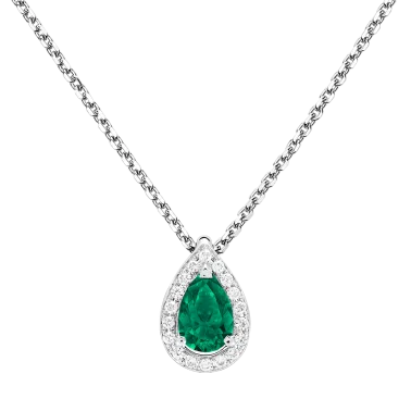 Collier Lepage Marceau en or blanc et émeraude taille poire