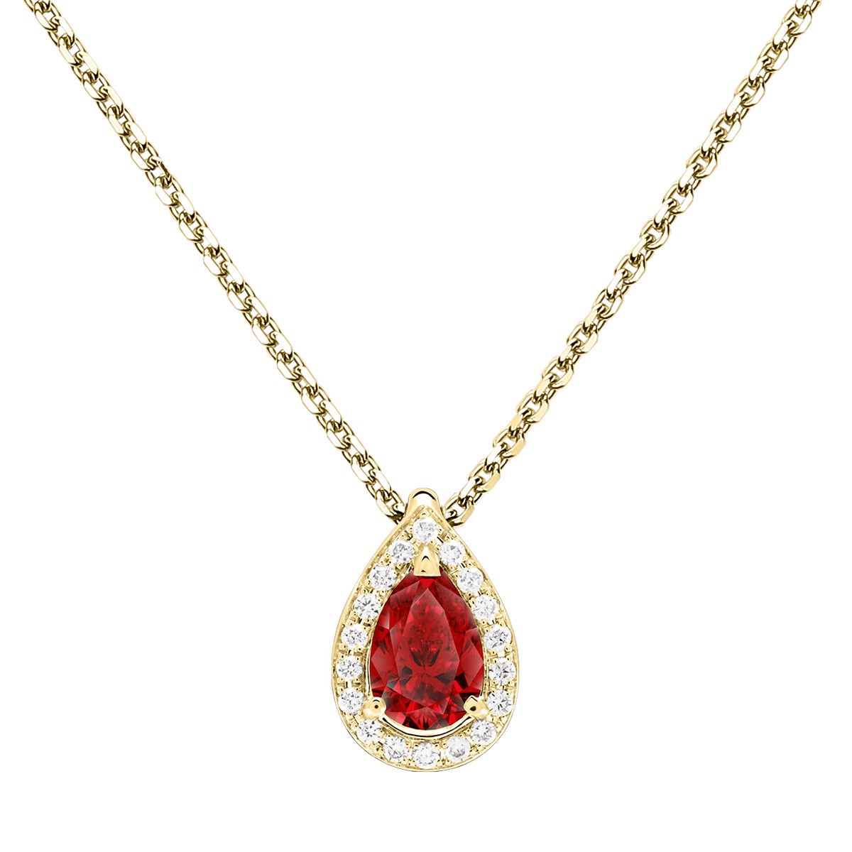 Collier Lepage Marceau en or jaune et rubis taille poire