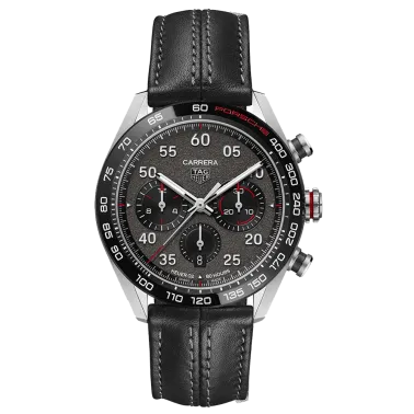 Montre TAG Heuer Carrera Porsche Calibre Heuer 02 Edition Spéciale cadran gris bracelet cuir 44 mm CBN2A1F.FC6492