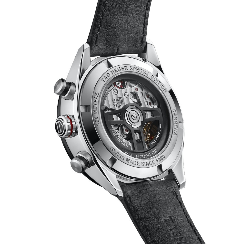 Montre TAG Heuer Carrera Porsche Calibre Heuer 02 Edition Spéciale cadran gris bracelet cuir 44 mm CBN2A1F.FC6492