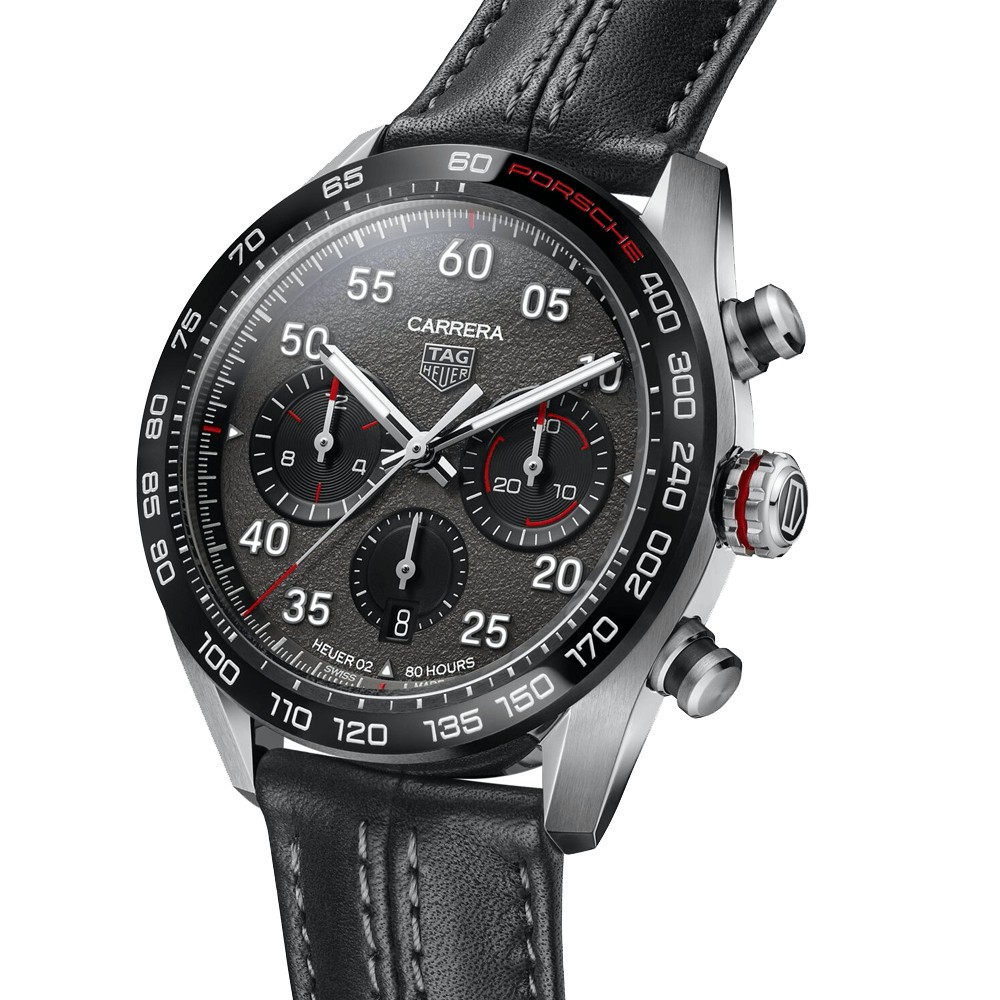 Montre TAG Heuer Carrera Porsche Calibre Heuer 02 Edition Spéciale cadran gris bracelet cuir 44 mm CBN2A1F.FC6492