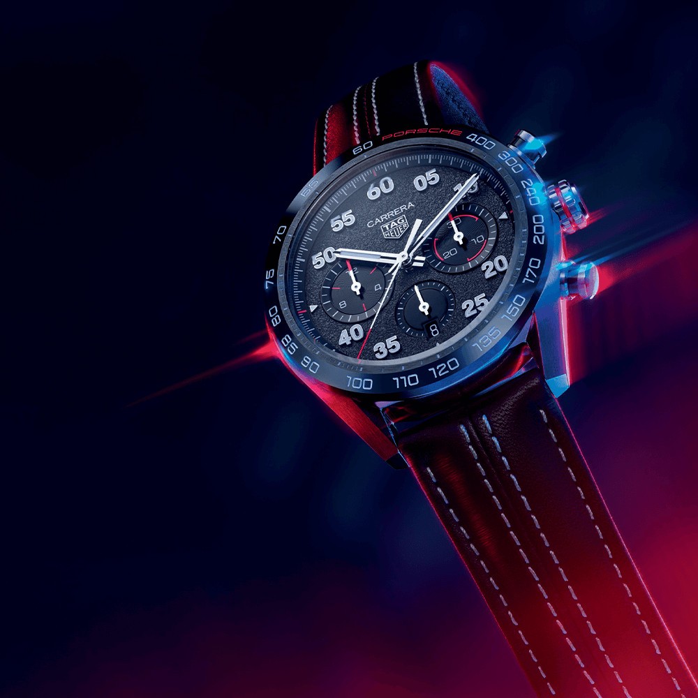 Montre TAG Heuer Carrera Porsche Calibre Heuer 02 Edition Spéciale cadran gris bracelet cuir 44 mm CBN2A1F.FC6492