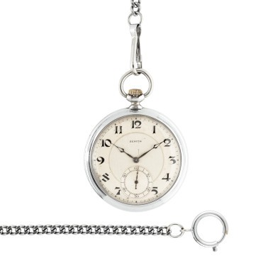 Montre Gousset Zenith mécanique avec chaine en acier 1920s 50 mm