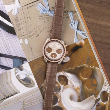 Omega Speedmaster chronograph watch in pink gold, steel and diamonds 38 mm Full Set 2019 324.28.38.50.02.002