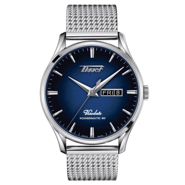 Montre Tissot Heritage Visodate automatique Day Date cadran bleu bracelet acier 42 mm T118.430.11.041.00