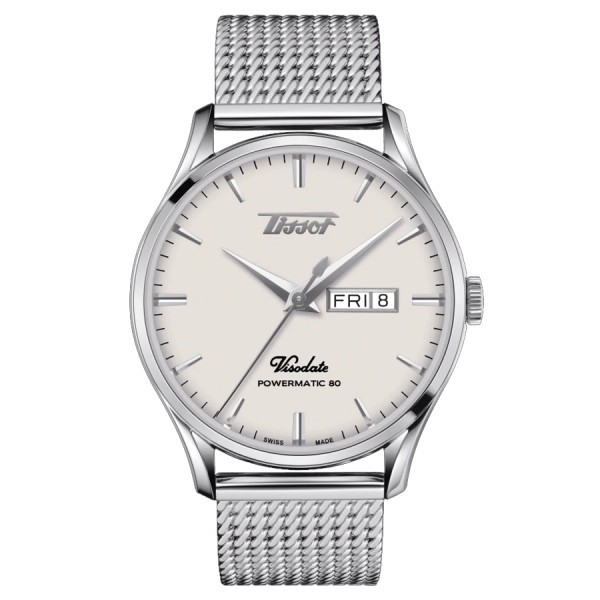 Tissot Heritage Visodate automatic Day Date watch white dial 42 mm stainless steel bracelet T118.430.11.271.00