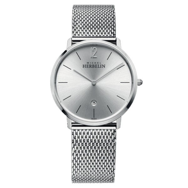 Michel Herbelin City quartz watch silver dial steel bracelet 38.7 mm 19515/11B