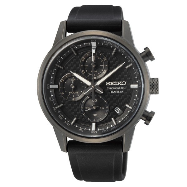 Montre Seiko Sport titane chronographe quartz cadran noir bracelet silicone 41,6 mm SSB393P1